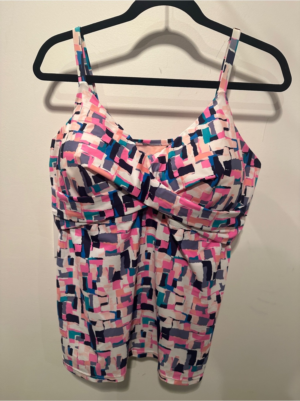 Raisins Pink, Black Teal Abstract Tankini Swim Top 22W
